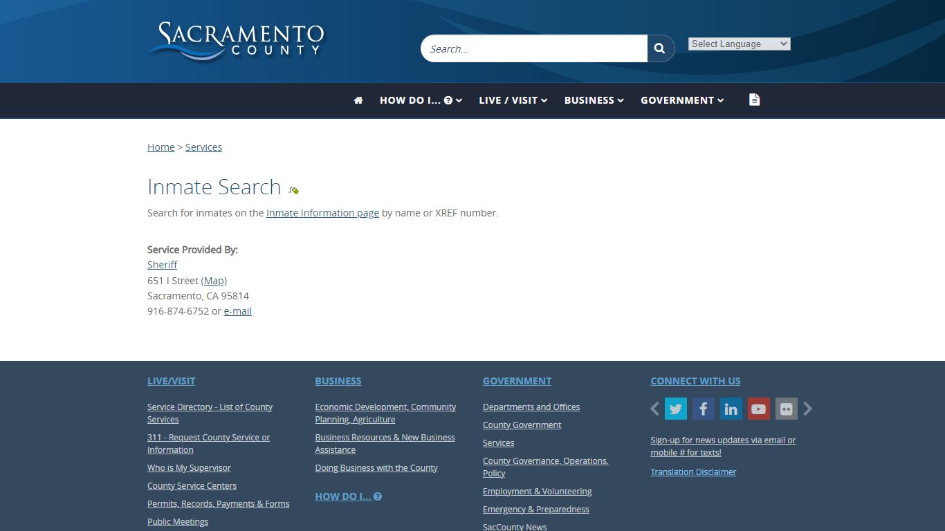 Inmate Search - Sacramento County, California